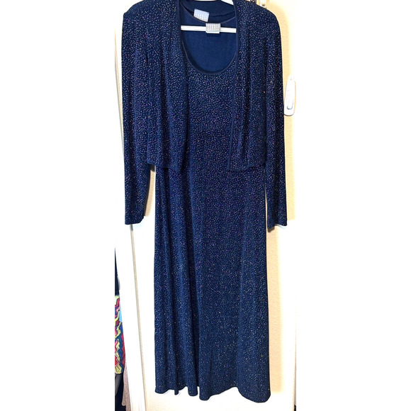 Vintage Rabbit Designs Dress Sz 12 Navy Blue Glitter Formal Glam 2 pc event 90s - Picture 10 of 11